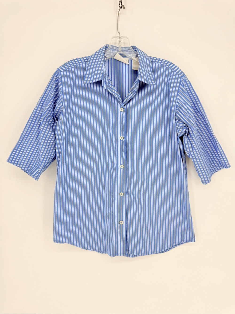 Liz Claiborne Lizsport Cotton Blue White Stripe Shirt S Coastal Grandmother Prep